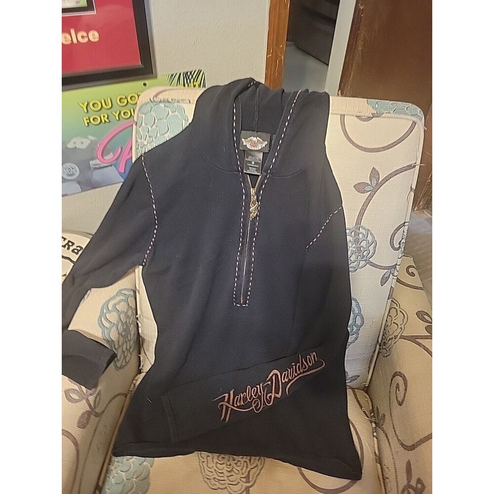 Harley Davidson Sweatshirt Womens Medium Black Zip Up Hoodie Motorcycle Biker